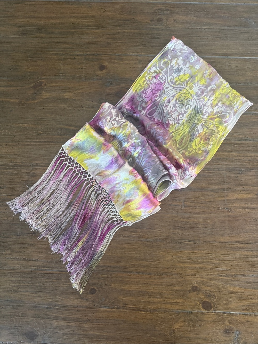 Burnout Tie Dye Fringe Scarf Pashmina Purple Yellow